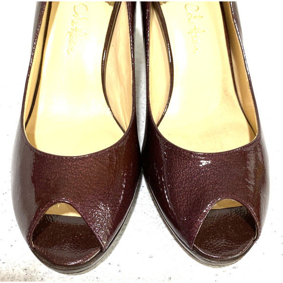 Cole Haan 9B Carma OT Air Purple Patent Metallic Leather Pump Peep Toe Shoes - Picture 7 of 12